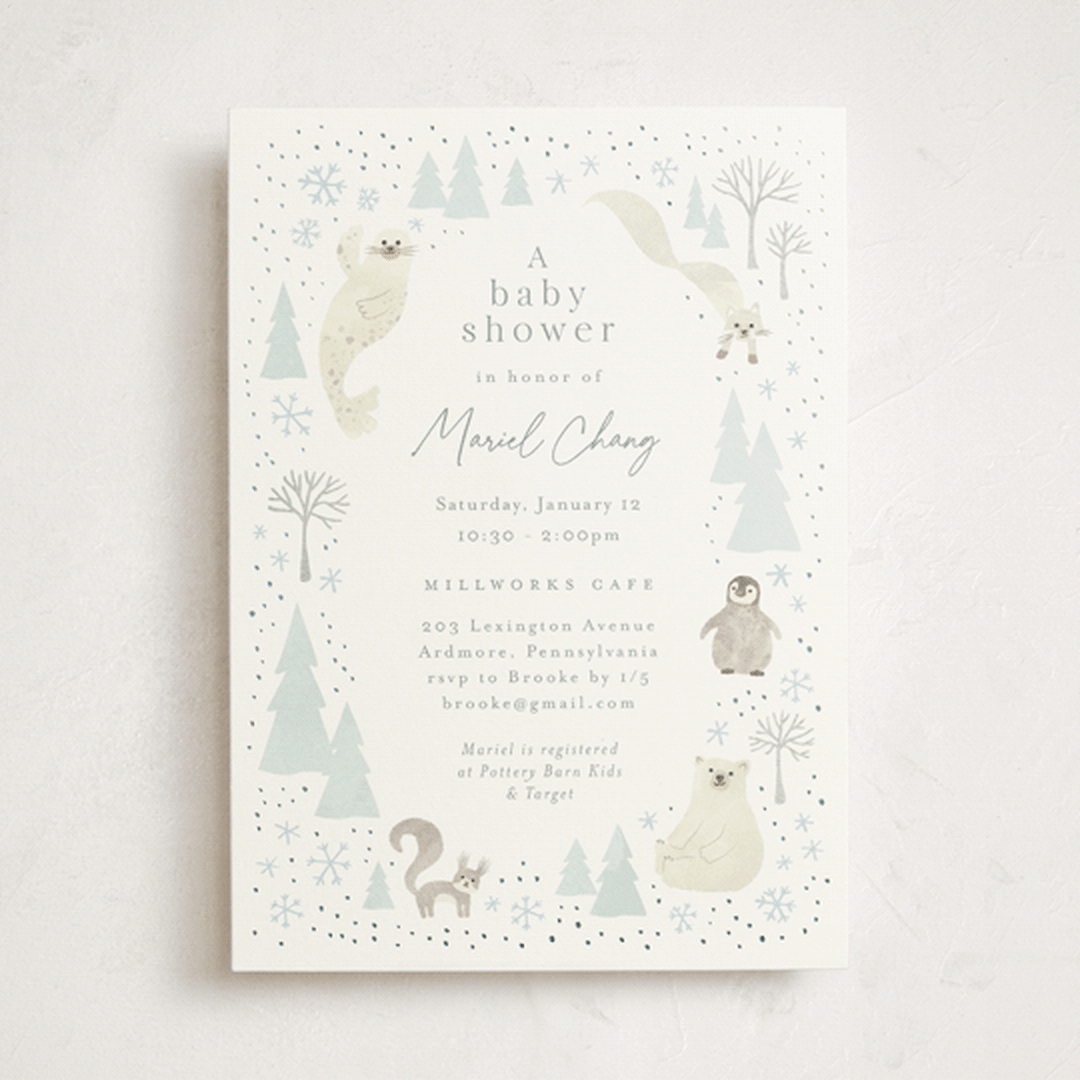 "Arctic friends" - Baby Shower Invitations in Seafoam by Jennifer Wick - Front