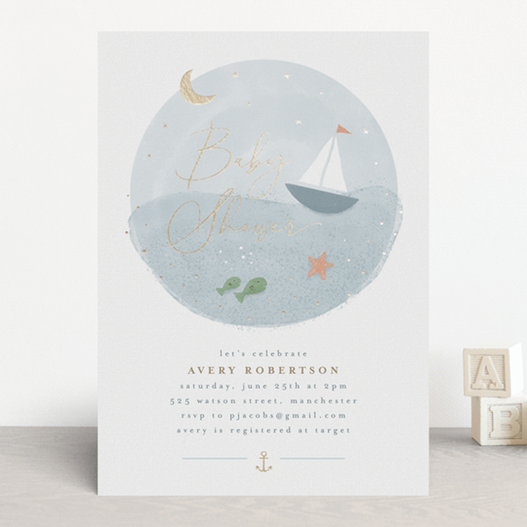 "Set Sail" - Baby Shower Invitations in Pond by Jen Tips - Front