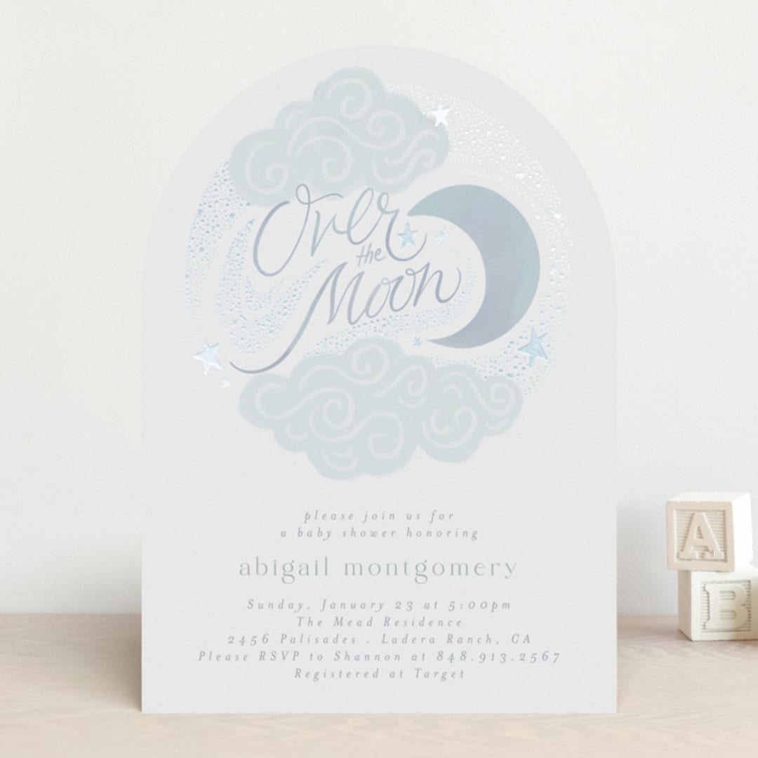 "Over the Moon" - Baby Shower Invitations in Celestial by Joanna Griffin - Front