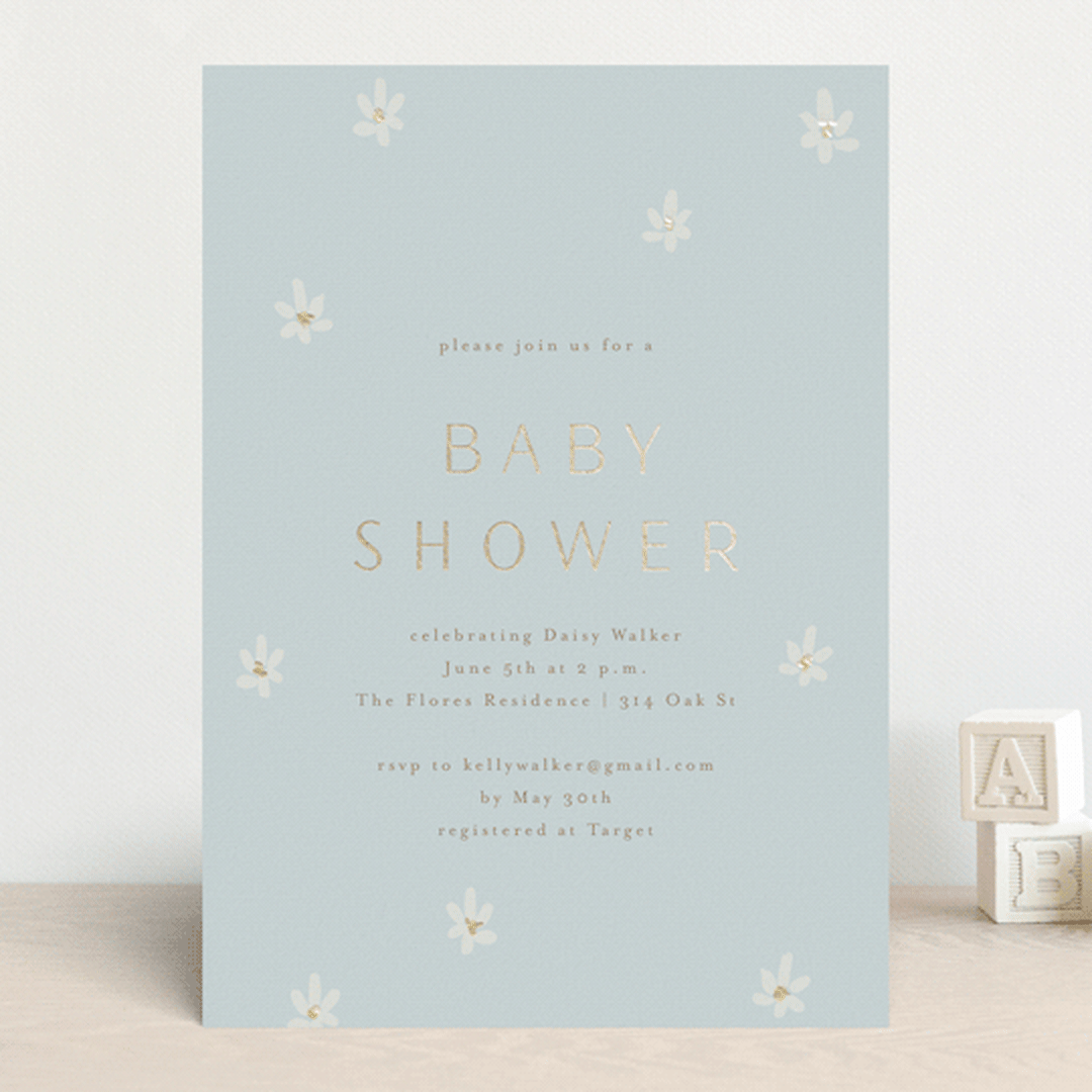 "Daisies" - Baby Shower Invitations in Baby Blue by Ani Somi - Front