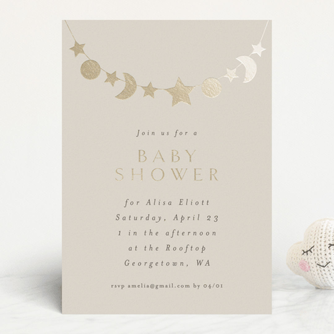 "Night Sky Garland" - Baby Shower Invitations in Ecru by Angela Thompson - Front