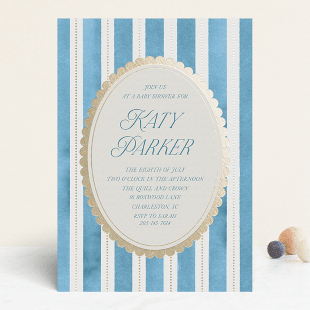 "Knightsbridge" - Baby Shower Invitations in Sky by Jackie Crawford - Front