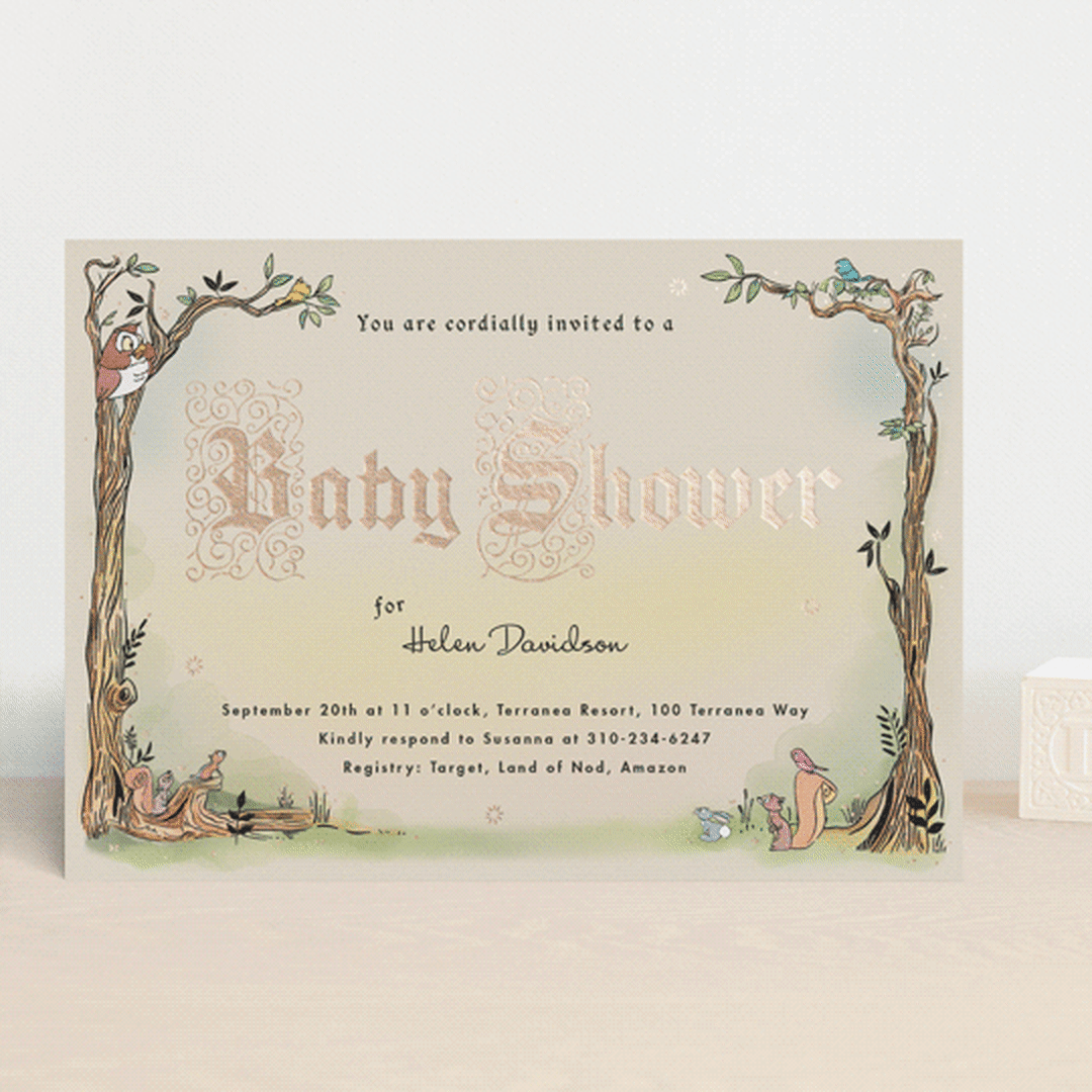 "Medieval Letters Fairytale" - Baby Shower Invitations in Peach by Becky Nimoy - Front