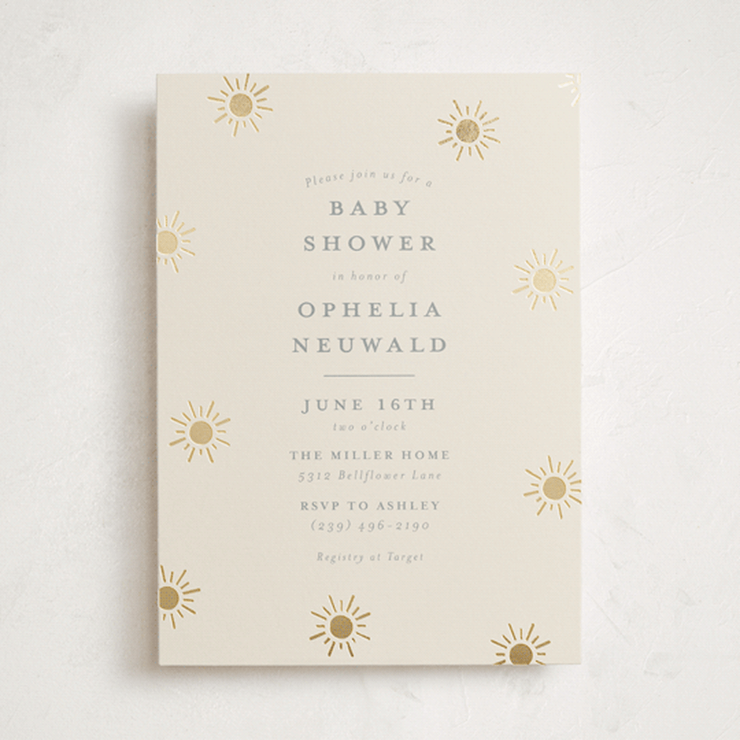 "Sun Toss" - Baby Shower Invitations in Blush by Meggy Masters - Front