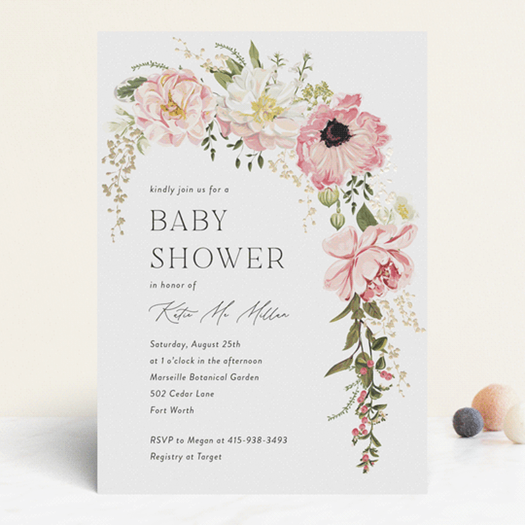 "Timeless Blooms" - Baby Shower Invitations in Peony by Susan Moyal - Front