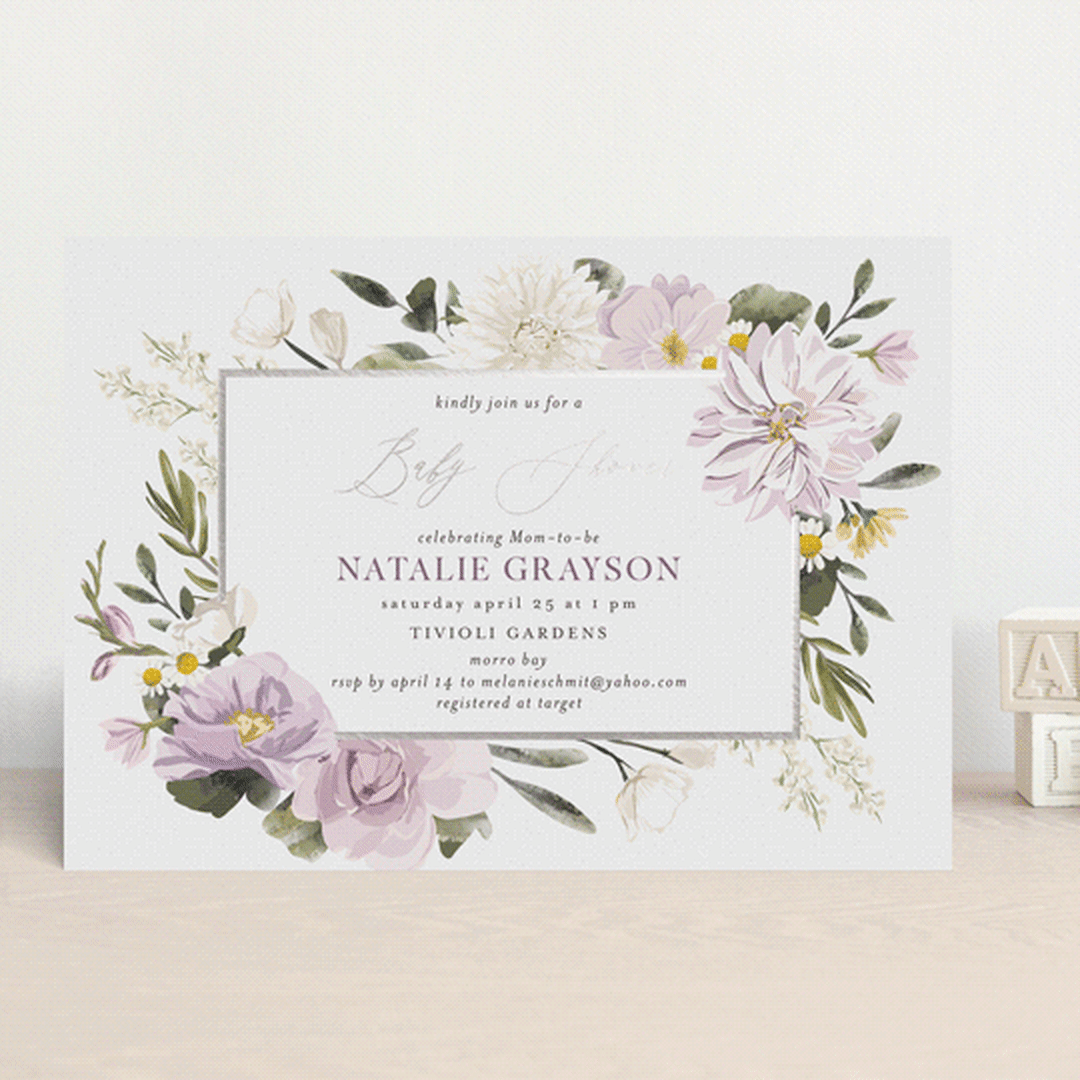"Floral Wisp" - Baby Shower Invitations in Lavender by Susan Moyal - Front