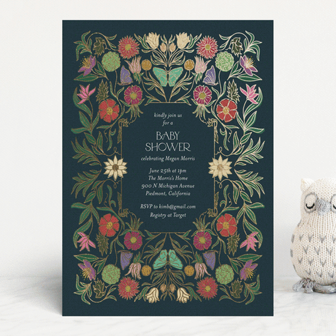 "Gilded Tapestry" - Baby Shower Invitations in Midnight Garden by Simona Camp - Front