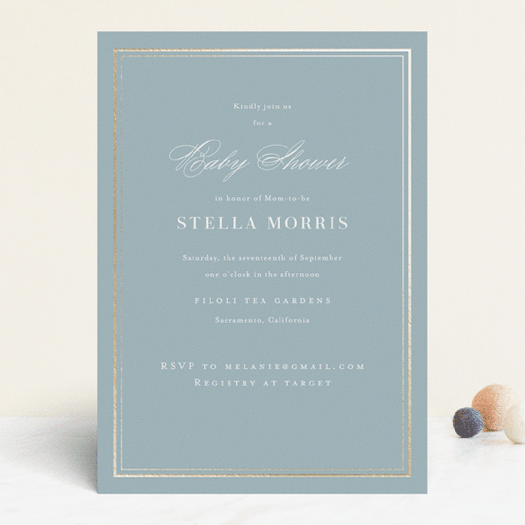 "Polished" - Baby Shower Invitations in Powder Blue by Jennifer Postorino - Front