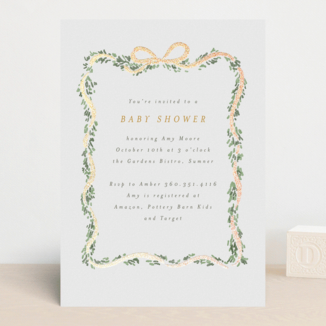 "Ribbonly Frame" - Baby Shower Invitations in Butter by Itsy Belle Studio - Front
