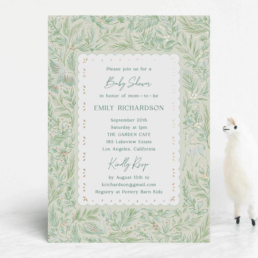 "Winter Cottage" - Baby Shower Invitations in Mint by Elly - Front