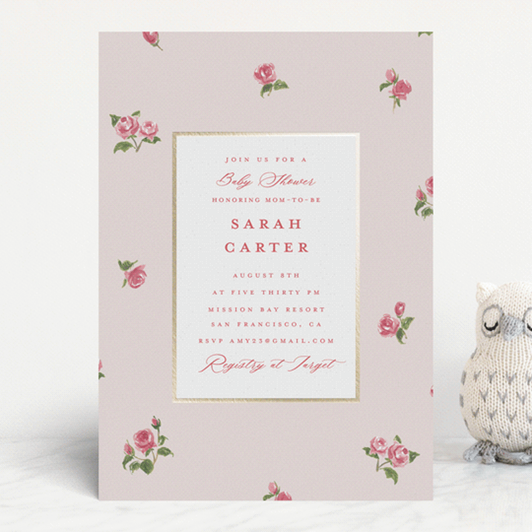 "Romantic Roses" - Baby Shower Invitations in Blush by Teju Reval - Front