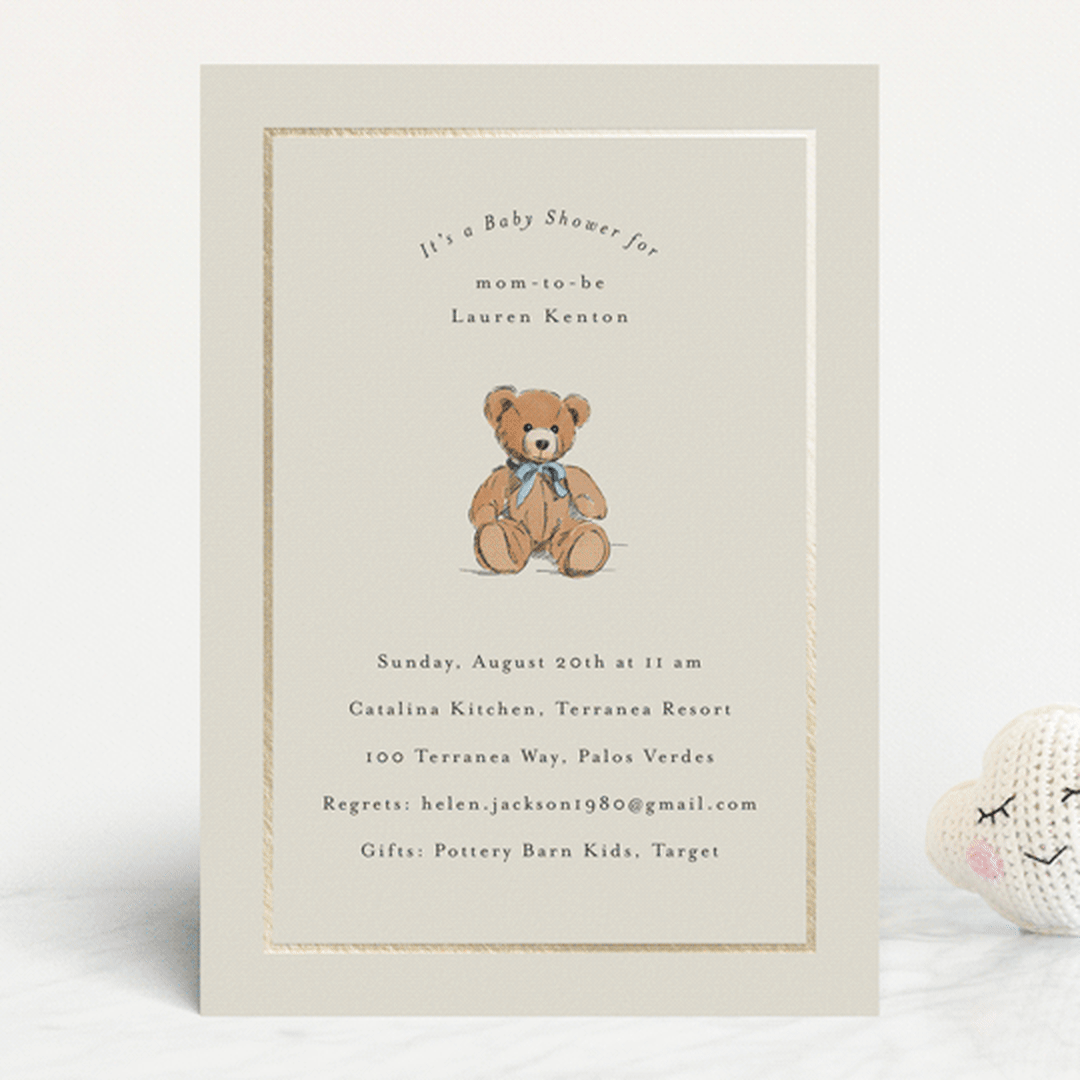 "Antique Teddy Bear" - Baby Shower Invitations in Frost by Becky Nimoy - Front