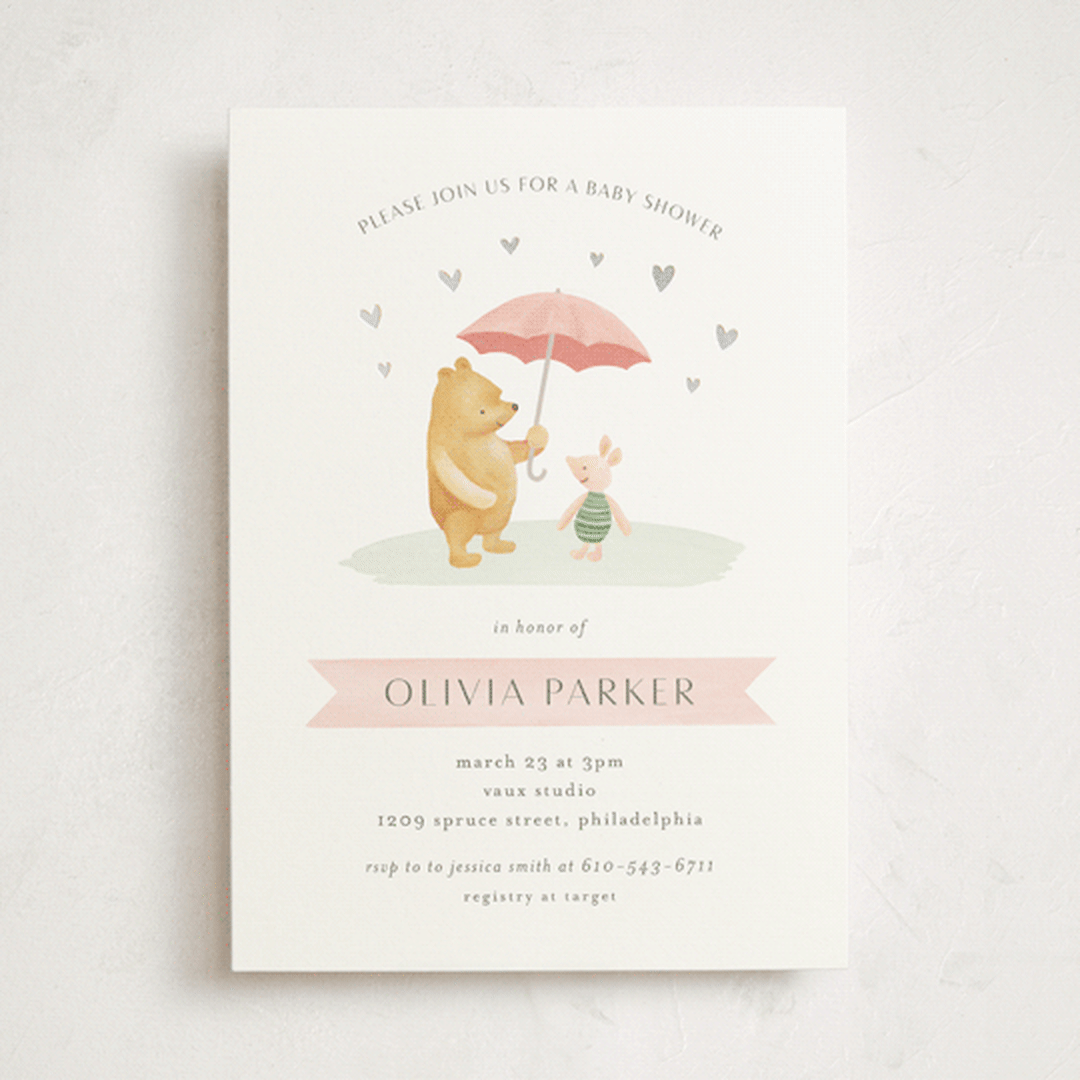 "Pooh and Piglet" - Baby Shower Invitations in Blush by Katherine Moynagh - Front