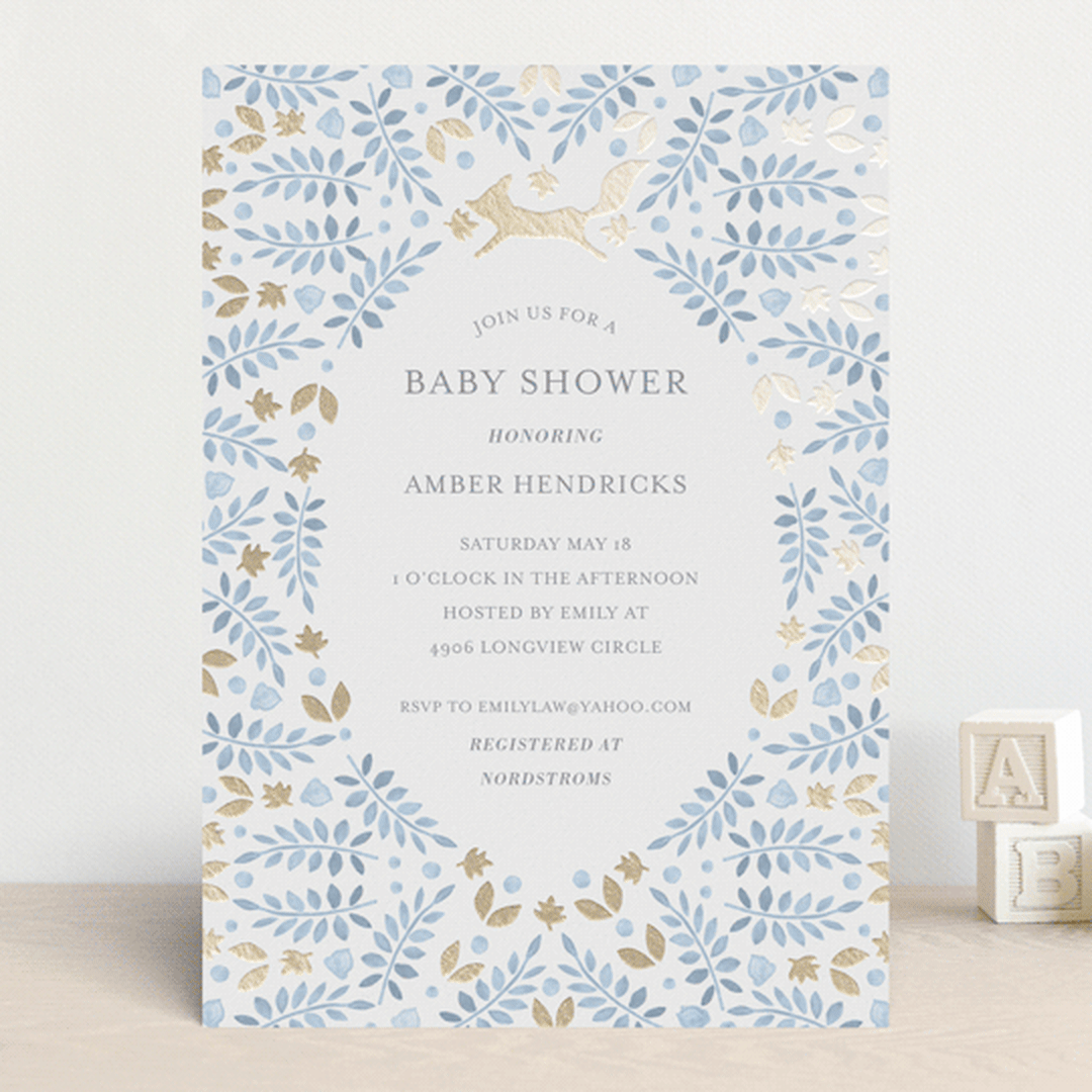 "Foxy Baby Shower" - Baby Shower Invitations in Denim by Hallie Fischer - Front