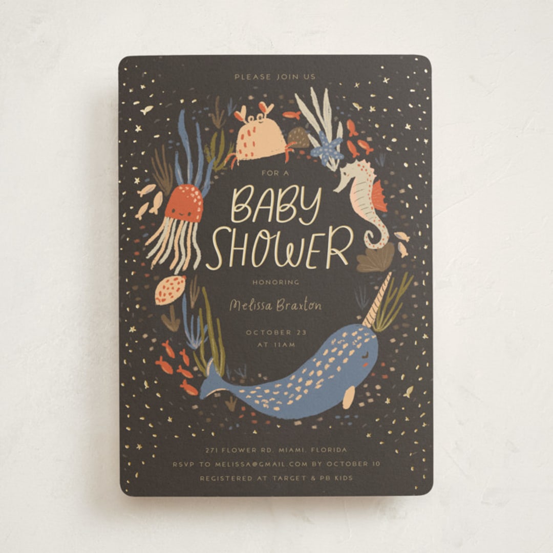 "Under The Sea" - Baby Shower Invitations in Midnight Berry by Vera Lim - Front