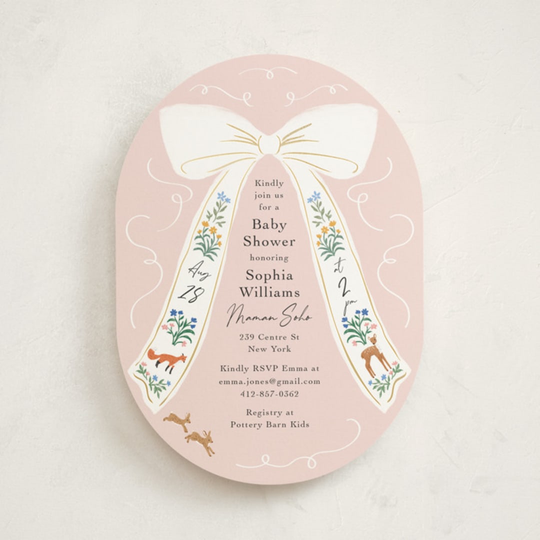 "Ribbon In Bloom" - Baby Shower Invitations in Petal by Elly - Front