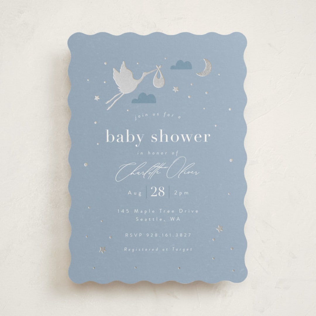 "Special Delivery" - Baby Shower Invitations in Bluebell by Hudson meet Rose - Front
