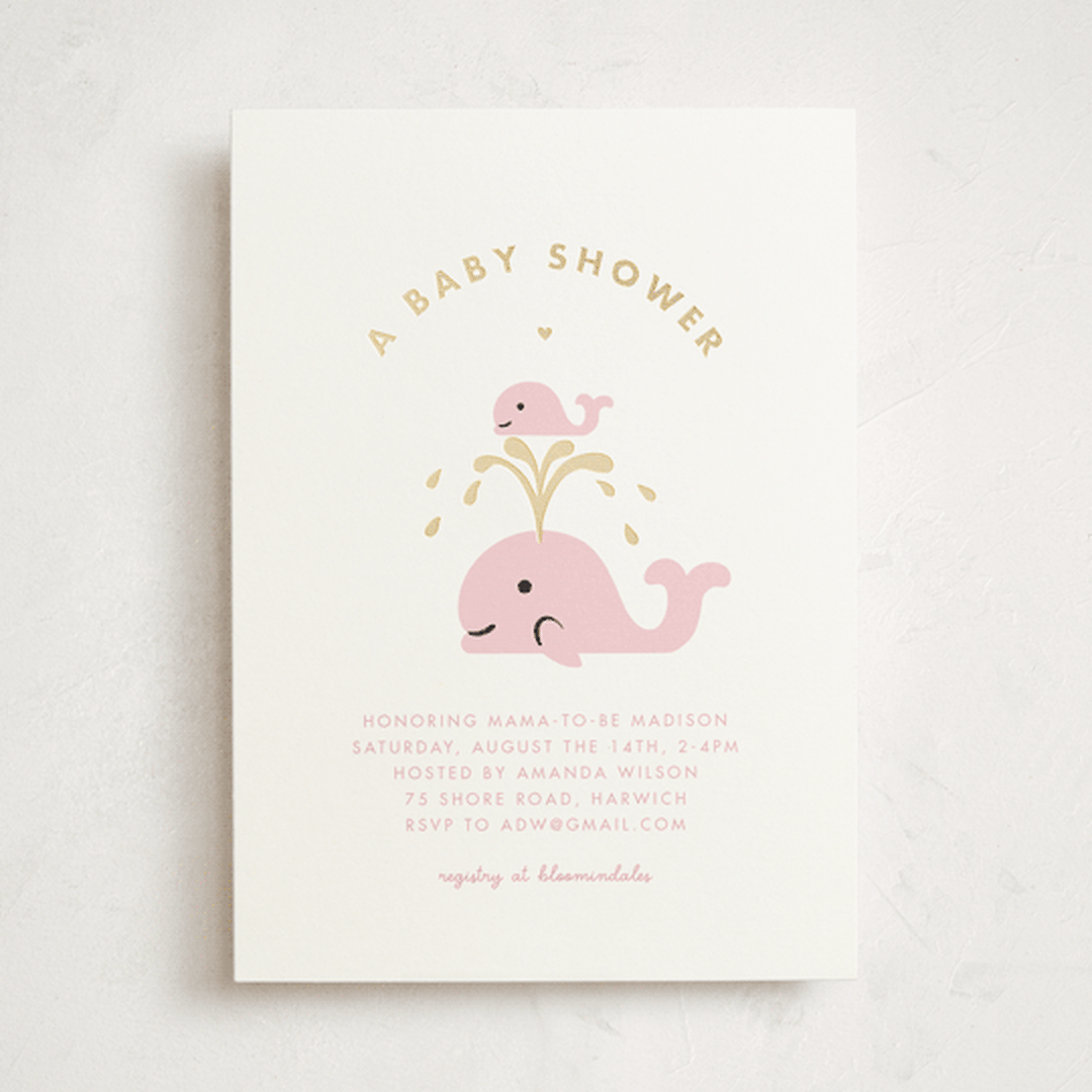 "Baby Whale On The Way" - Baby Shower Invitations in Baby Pink by mo kelley - Front