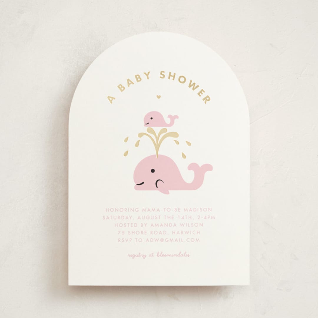 "Baby Whale On The Way" - Baby Shower Invitations in Baby Pink by mo kelley - Front