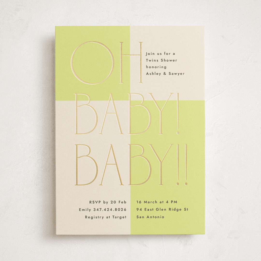 "two times" - Baby Shower Invitations in Lime by letterfix - Front
