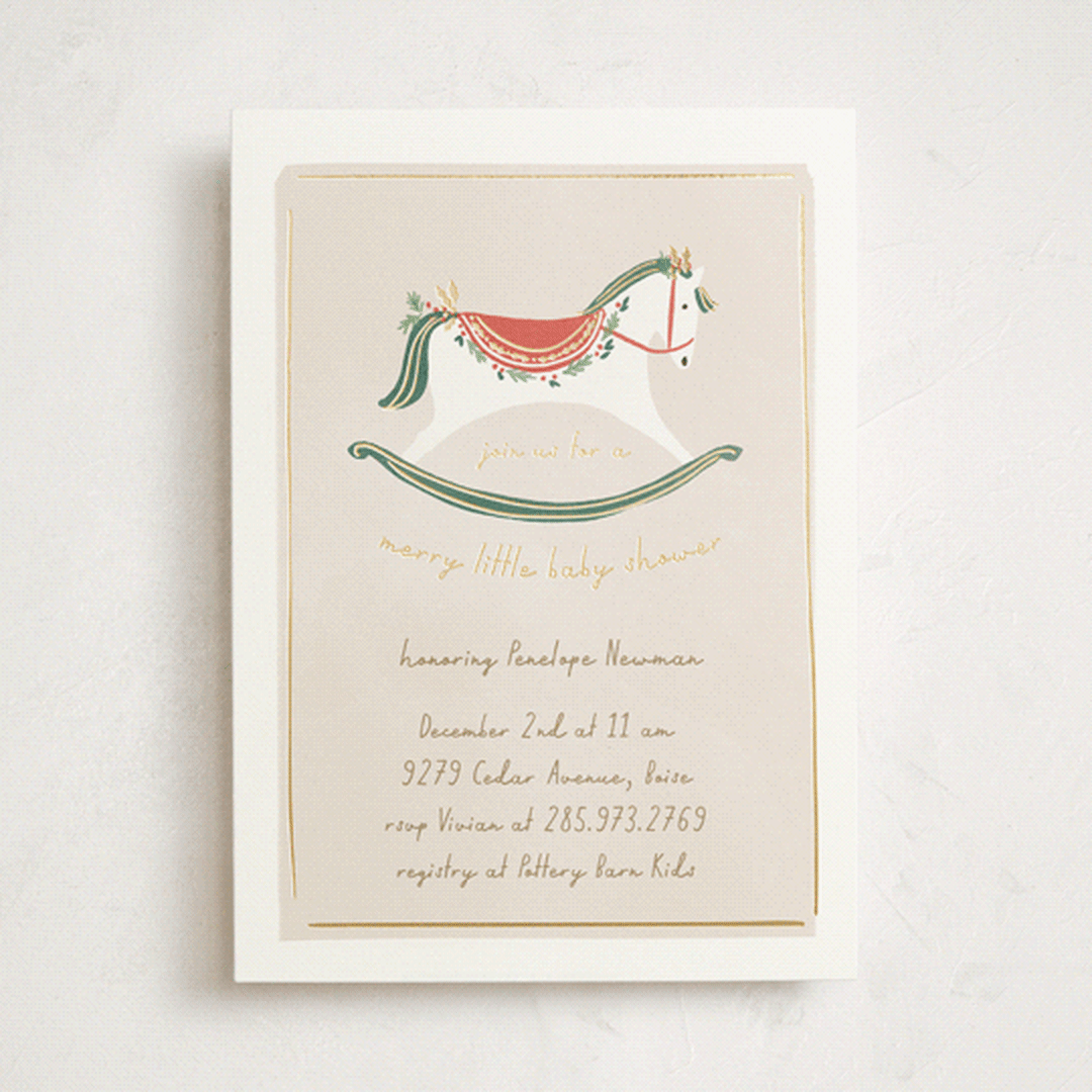 "festive rocking horse" - Baby Shower Invitations in Eggnog by Rebecca Durflinger - Front
