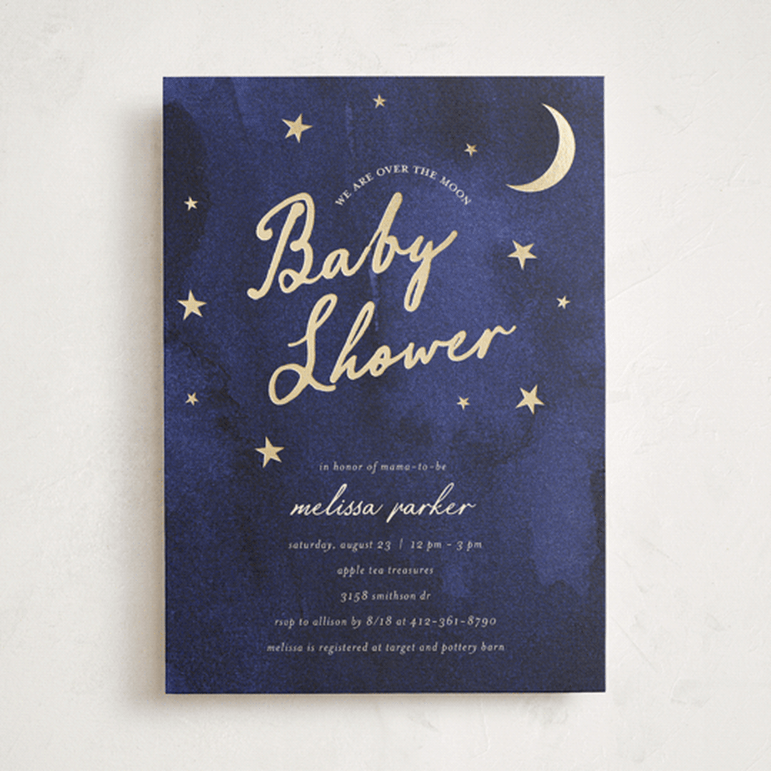 "Midnight Stars" - Baby Shower Invitations in Midnight by Ilene Guy - Front