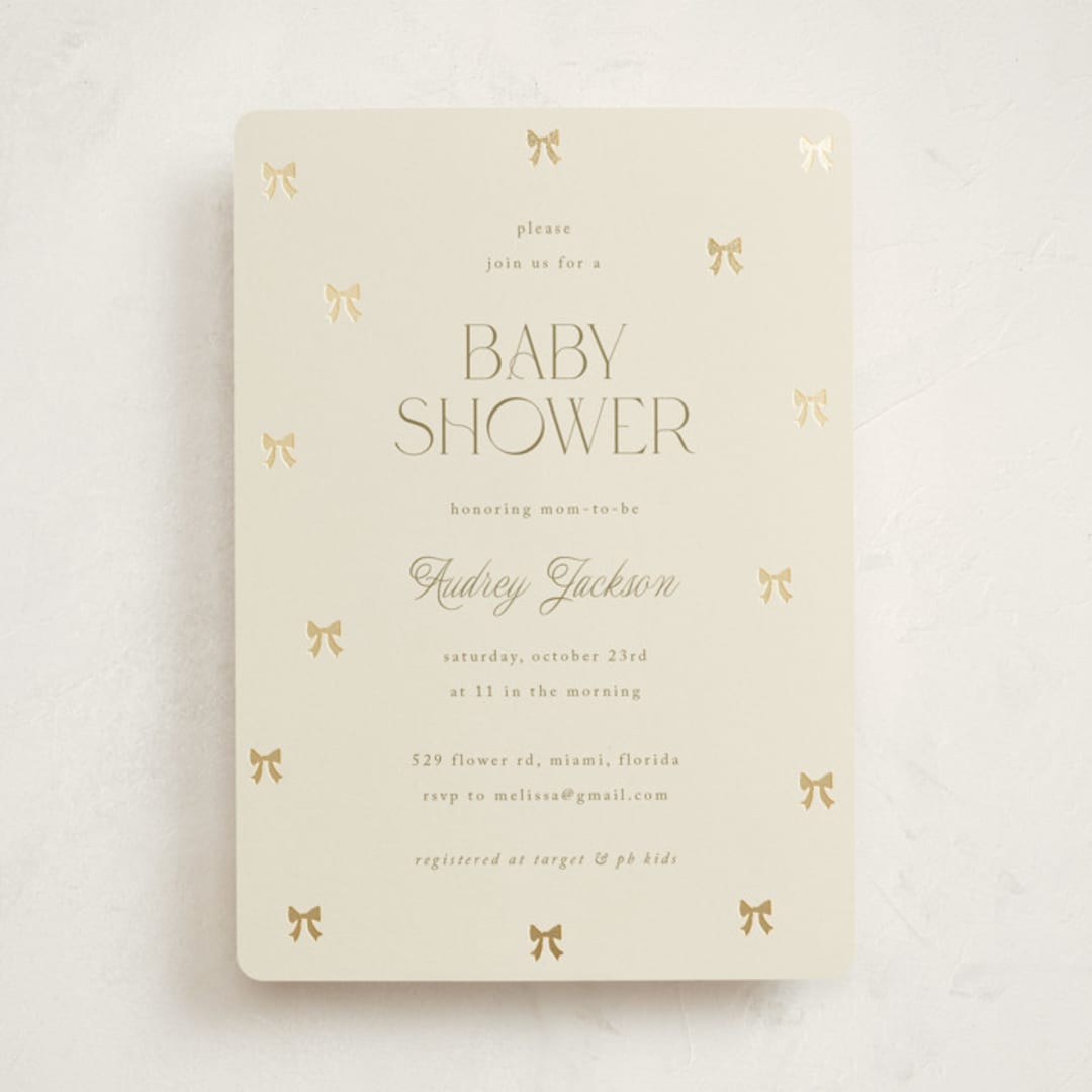 "Mini Bows" - Baby Shower Invitations in Vanilla by Vera Lim - Front