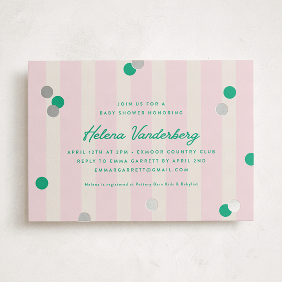 "Preppy Confetti" - Baby Shower Invitations in Peony by Olivia Raufman - Front
