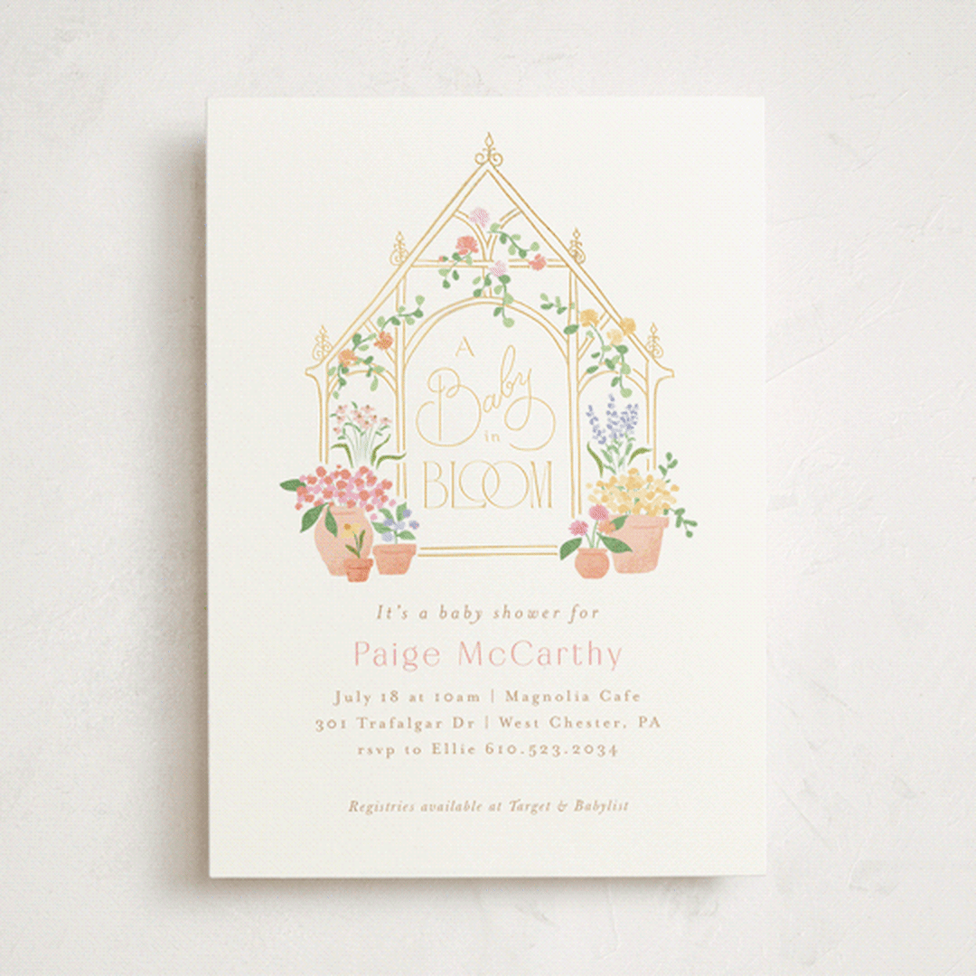 "Petite greenhouse" - Baby Shower Invitations in Strawberry by Jennifer Wick - Front