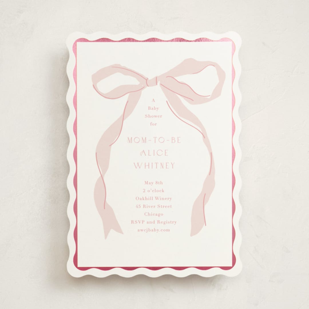 "Fframed Bow" - Baby Shower Invitations in Blush by Baumbirdy - Front