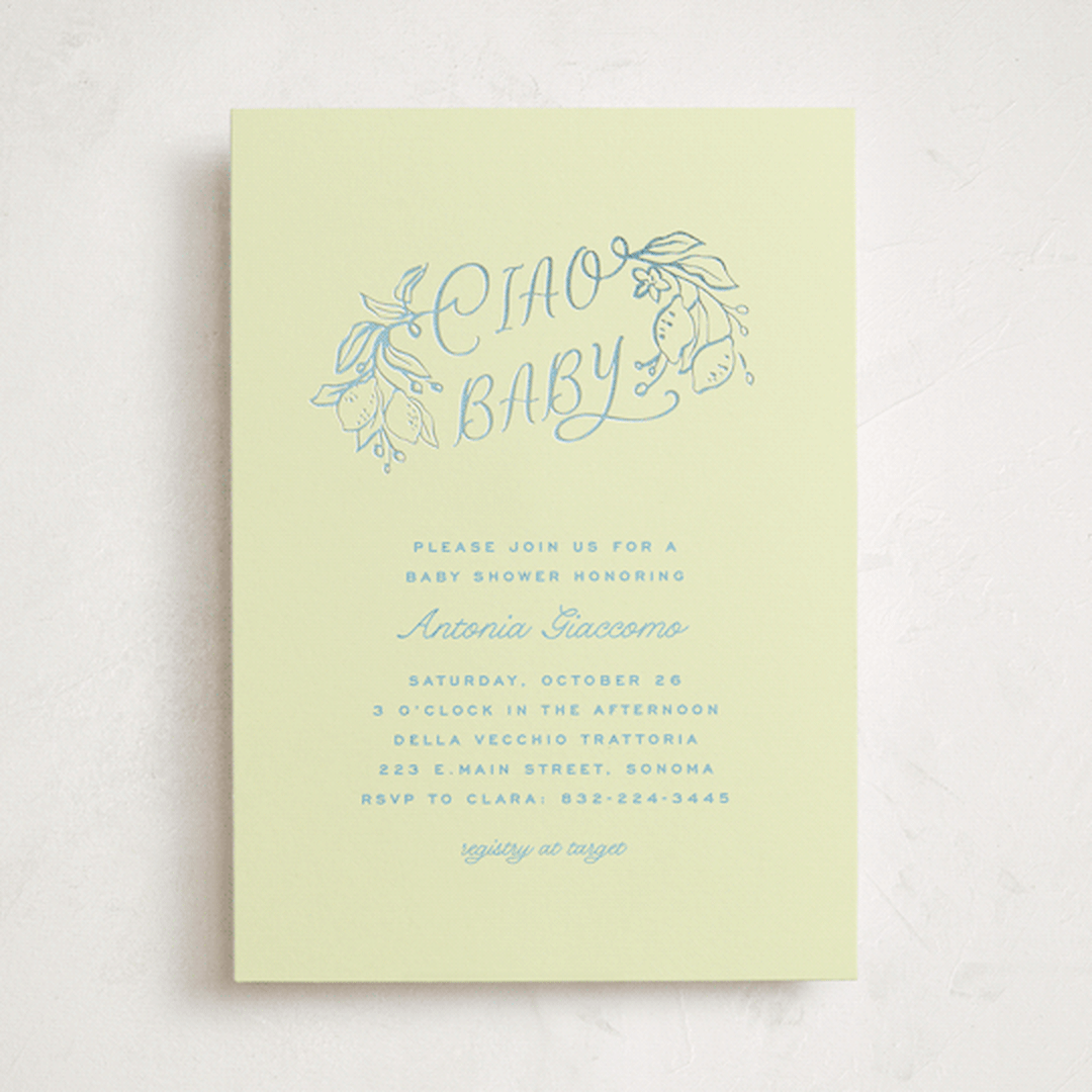 "Ciao Baby" - Baby Shower Invitations in Lemonade by Pati Cascino - Front