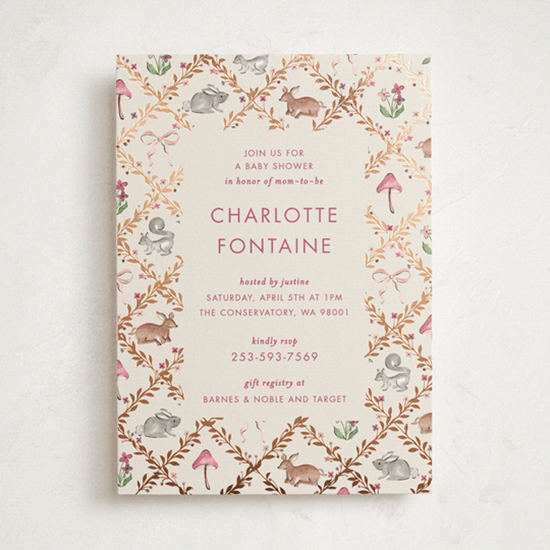 "Trellis" - Baby Shower Invitations in Mulberry by Sarah Knight - Front
