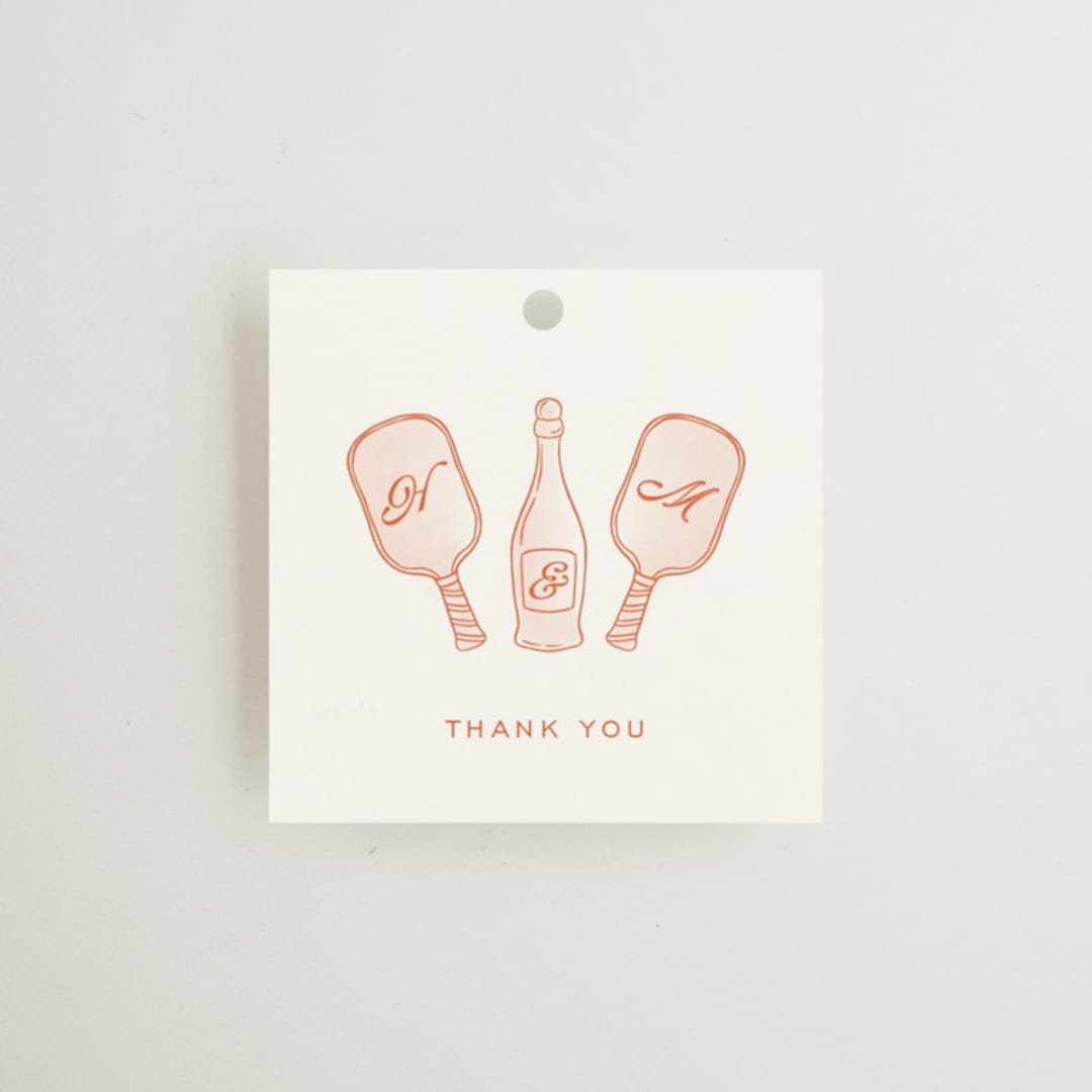 "Pickleball & Prosecco" - Bridal Shower Favor Tags in Citrus by Ashlee Townsend - Front