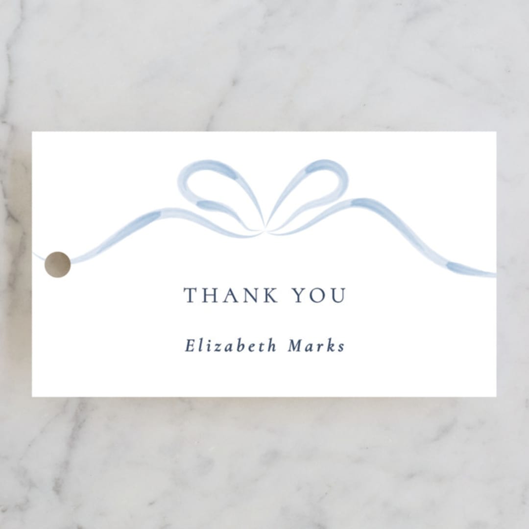 "Bow" - Bridal Shower Favor Tags in Dusty Blue by Corinne Malesic - Front