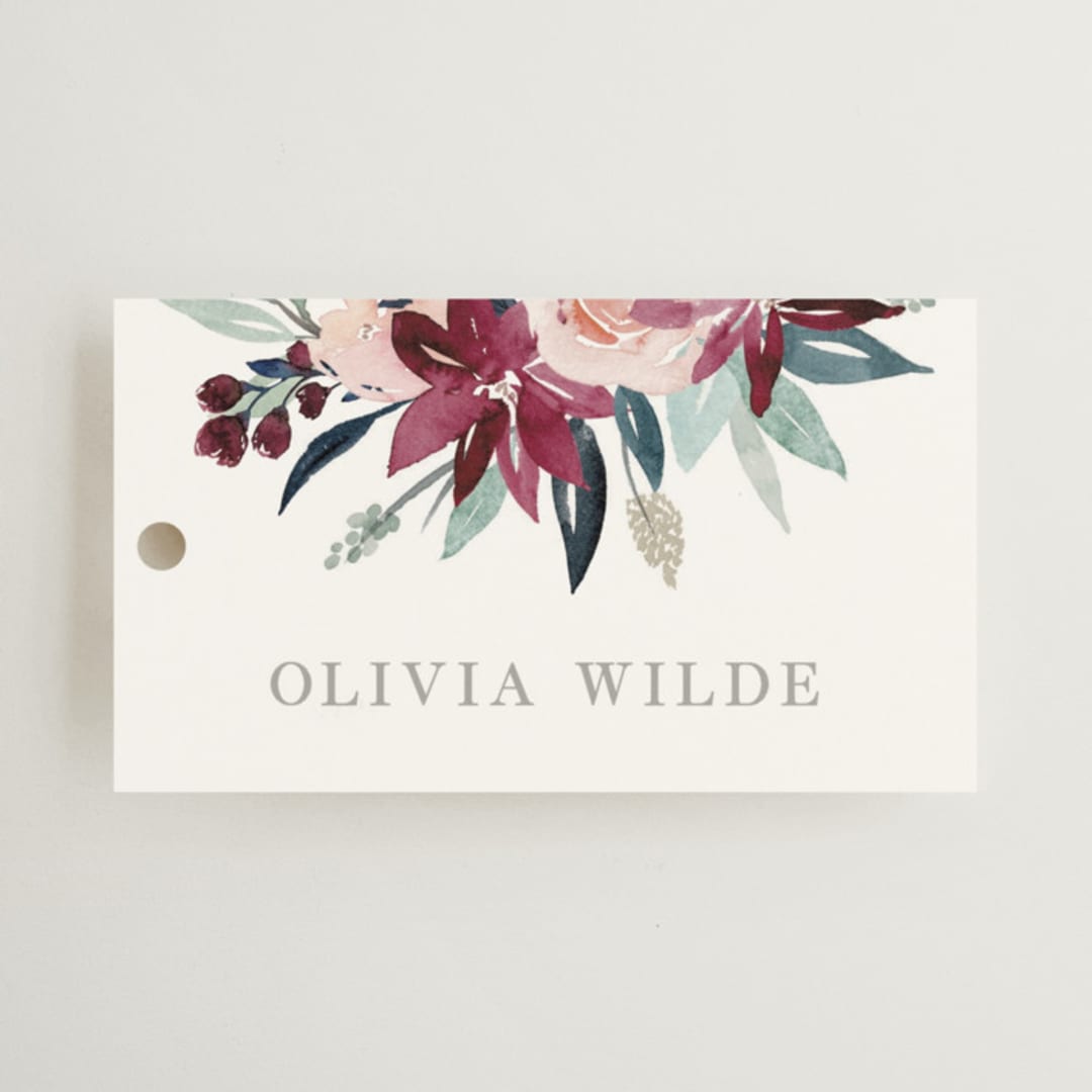 "Garden Stroll" - Bridal Shower Favor Tags in Burgundy by Creo Study - Front