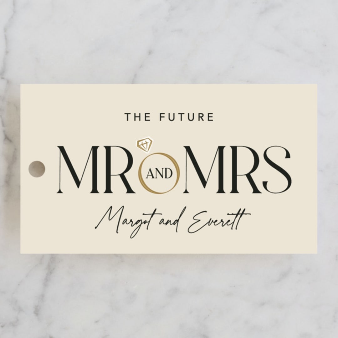 "Mr. & Mrs." - Bridal Shower Favor Tags in Buttercream by Robert and Stella - Front