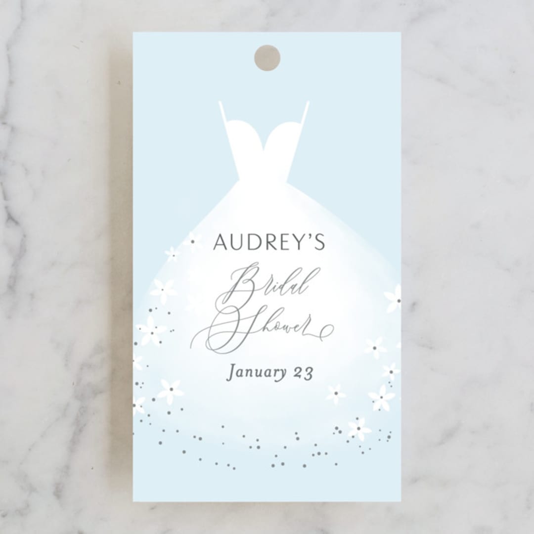 "Wedding Dress" - Bridal Shower Favor Tags in Cinderella Blue by Itsy Belle Studio - Front
