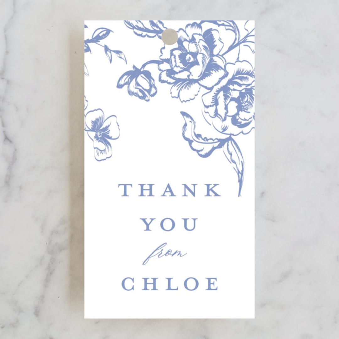 "Dreamy Toile" - Bridal Shower Favor Tags in Blueberry by Teju Reval - Front