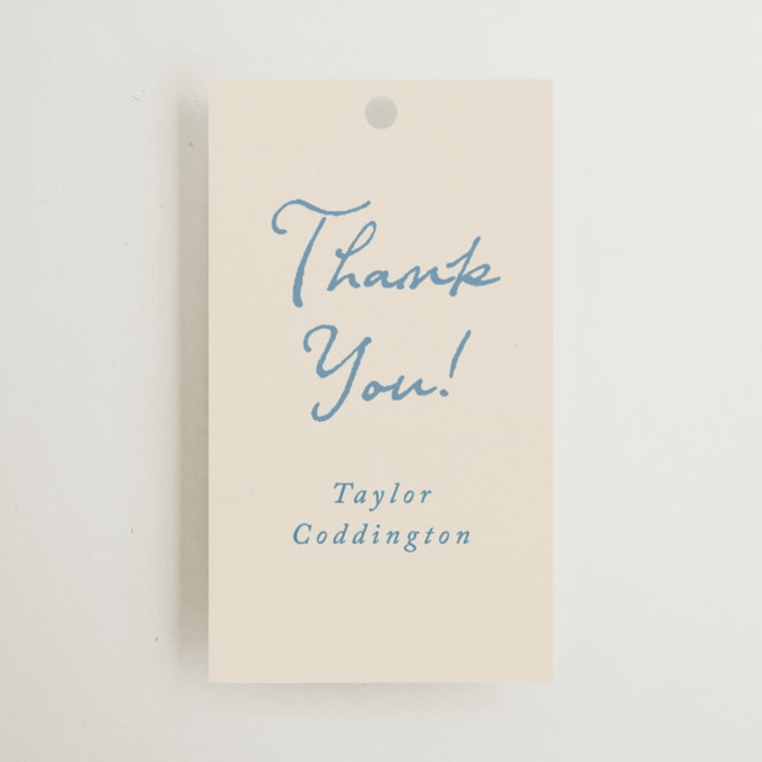 "ribbon bow drawing" - Bridal Shower Favor Tags in Dusty Blue by Cass Loh - Front