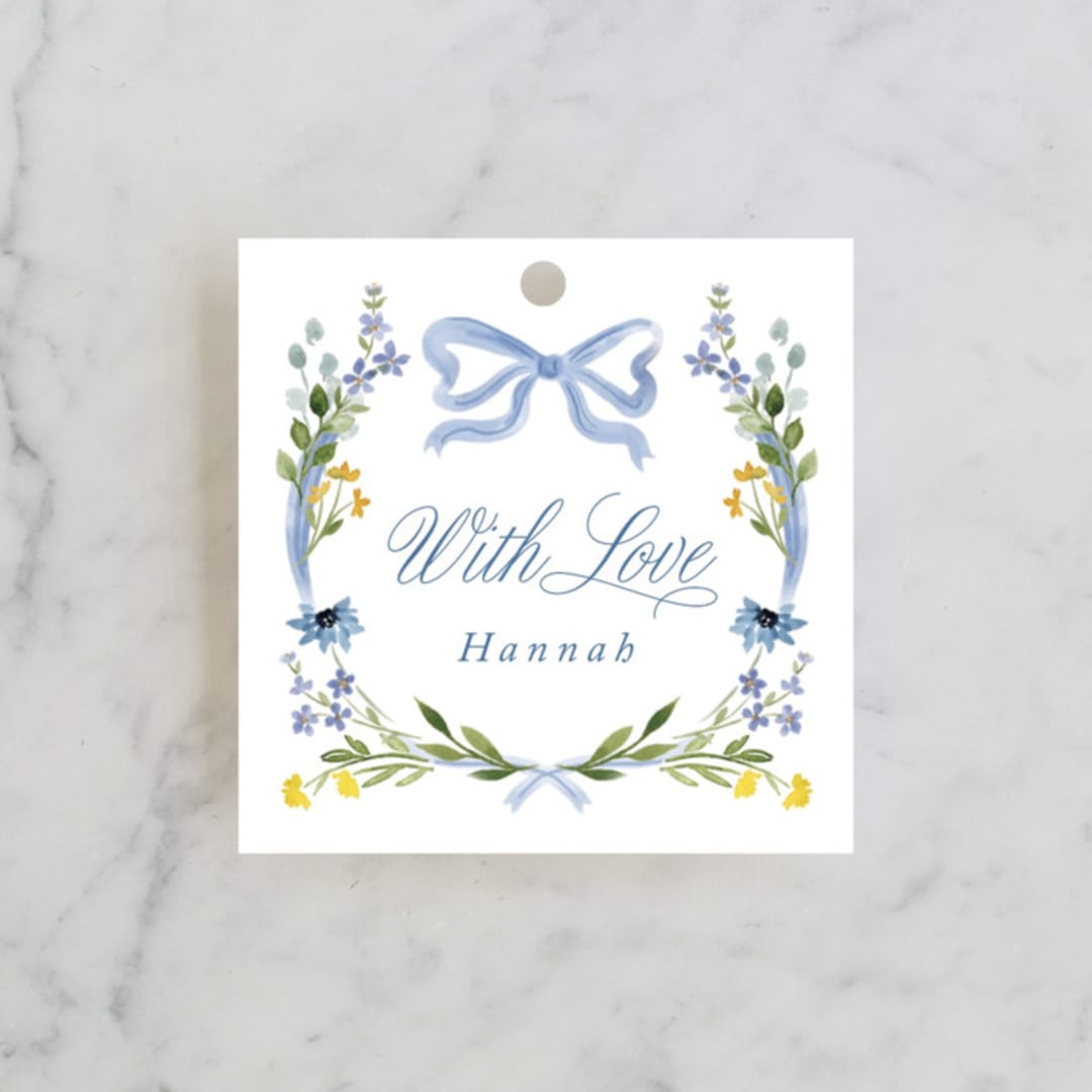 "Hand Painted" - Bridal Shower Favor Tags in Bluebell by Petra Kern - Front