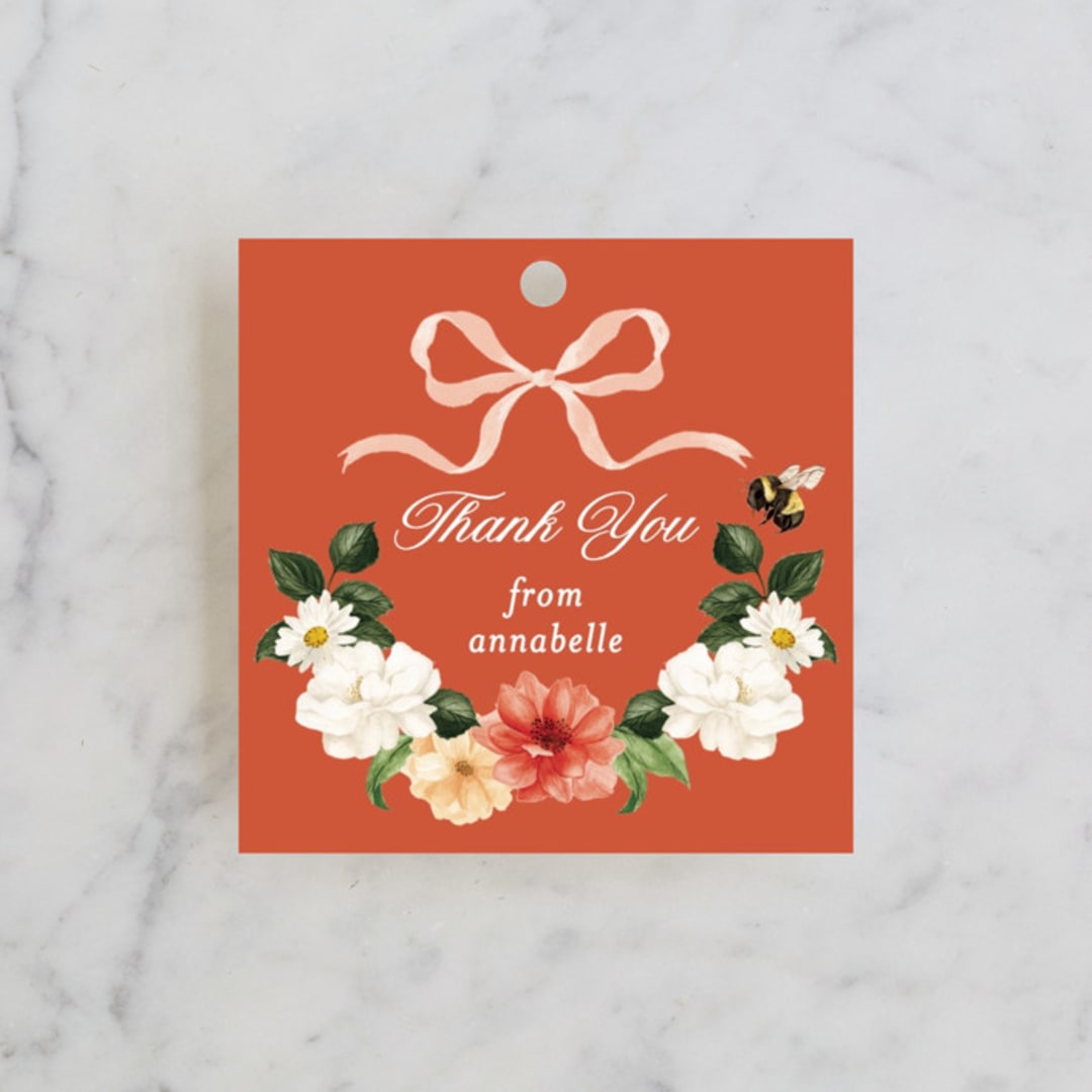 "Fleur" - Bridal Shower Favor Tags in Verona Sunset by Sarah Knight - Front
