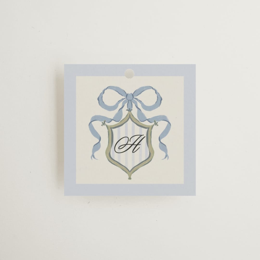 "Dog Crest" - Bridal Shower Favor Tags in Blueberry by Jackie Crawford - Front