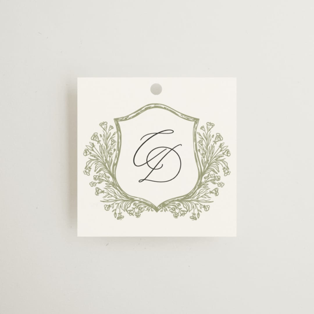 "Traditional Monogram" - Bridal Shower Favor Tags in Olive by Erin Deegan - Front