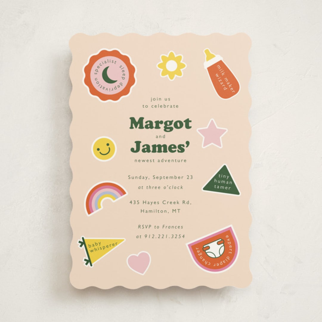 "Scout Badges" - Baby Shower Invitations in Sunshine by Hudson meet Rose - Front