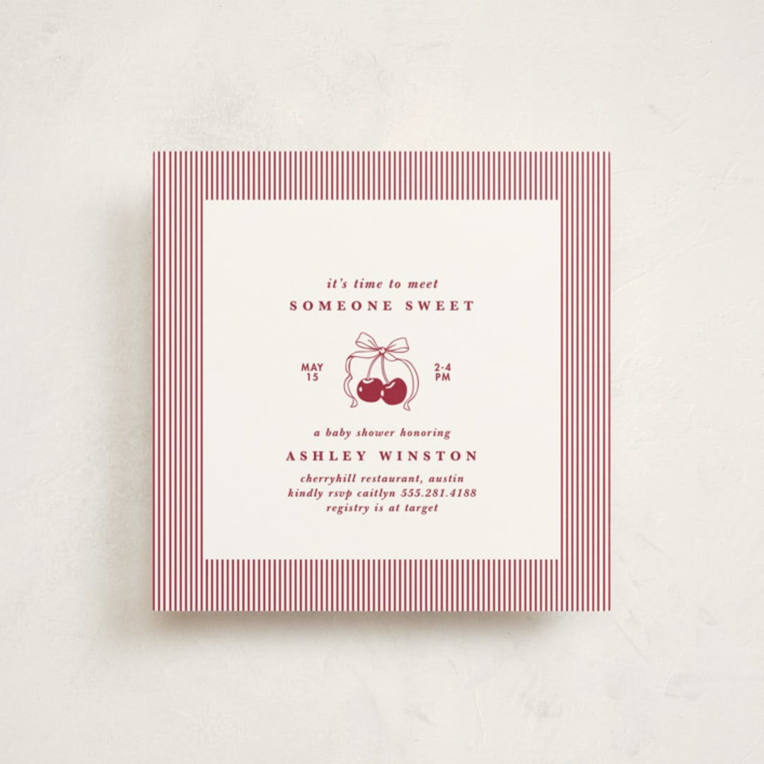 "Classic Cherries" - Baby Shower Invitations in Bing Cherry by Charter Oaks Creative - Front