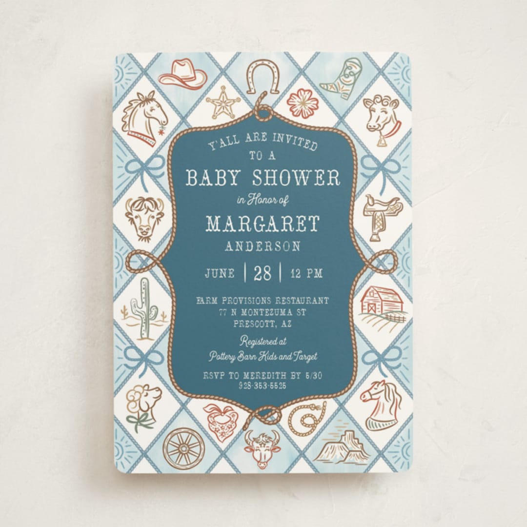 "Cowboy Baby" - Baby Shower Invitations in Denim by Paper Sun Studio - Front