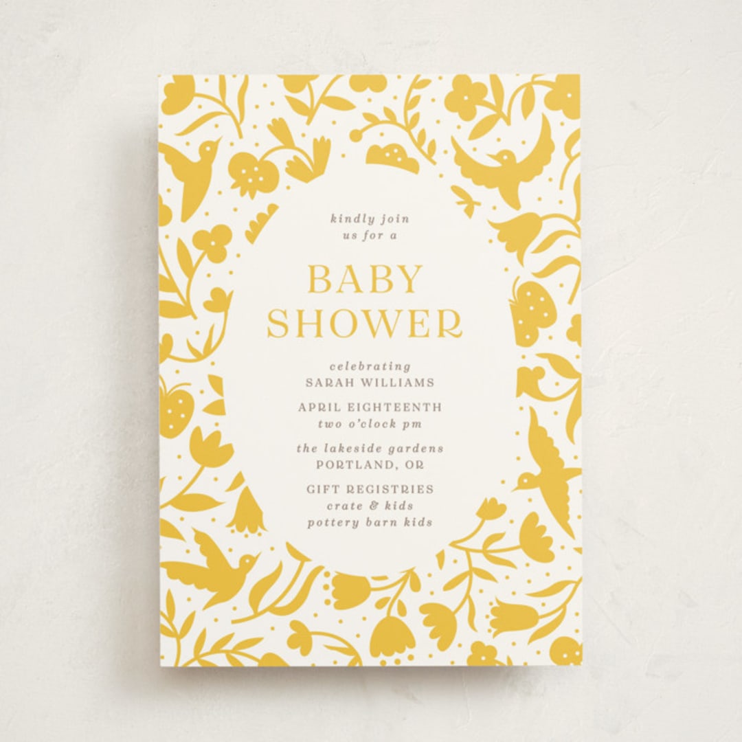 "Hummingbird Garden" - Baby Shower Invitations in Saffron by Eve Schultz - Front