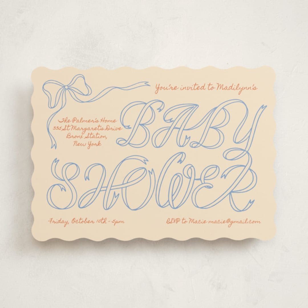 "Ribbon of Joy" - Baby Shower Invitations in Citrus Sky by Zove Ahhh - Front