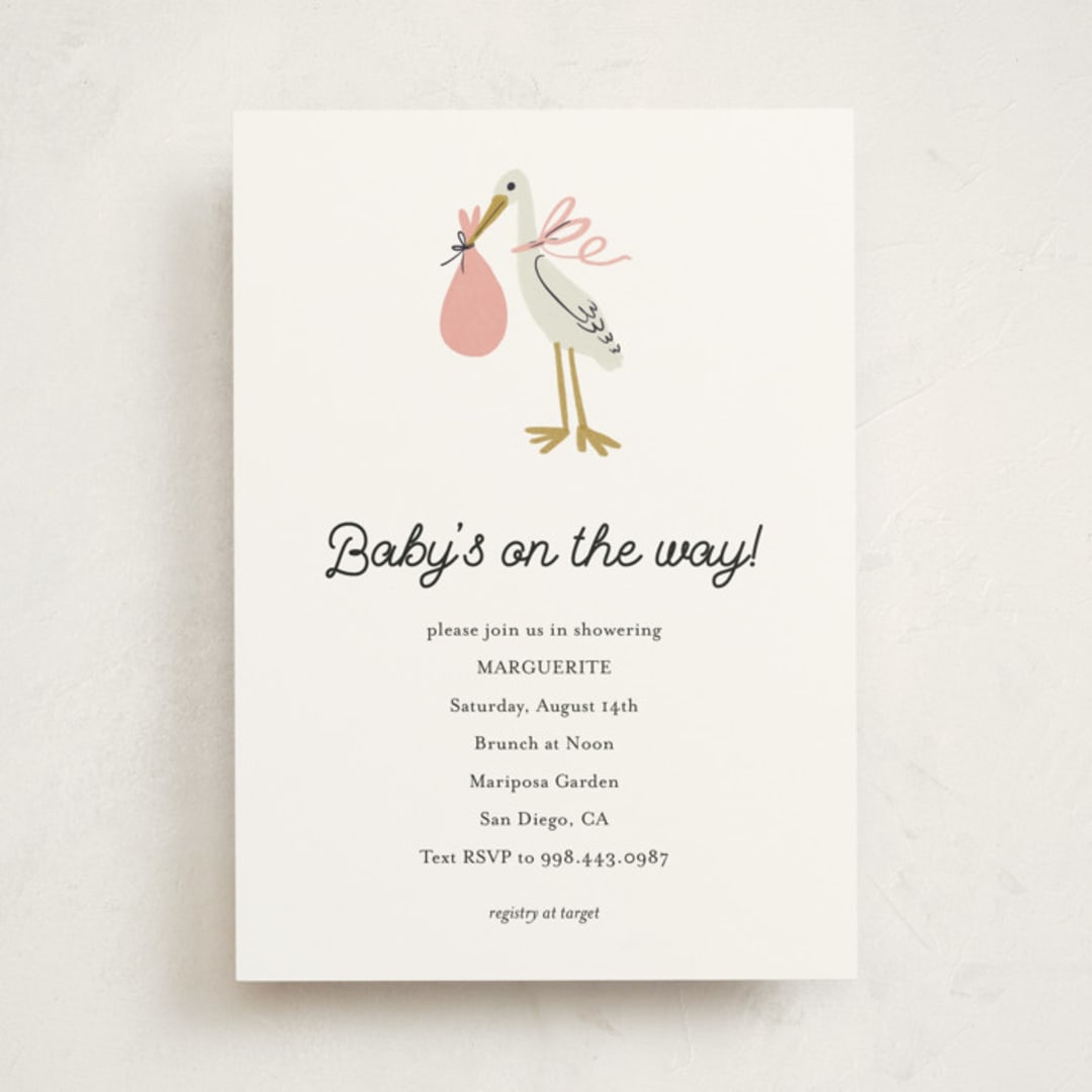 "Little Stork" - Baby Shower Invitations in Blush by Ani Somi - Front