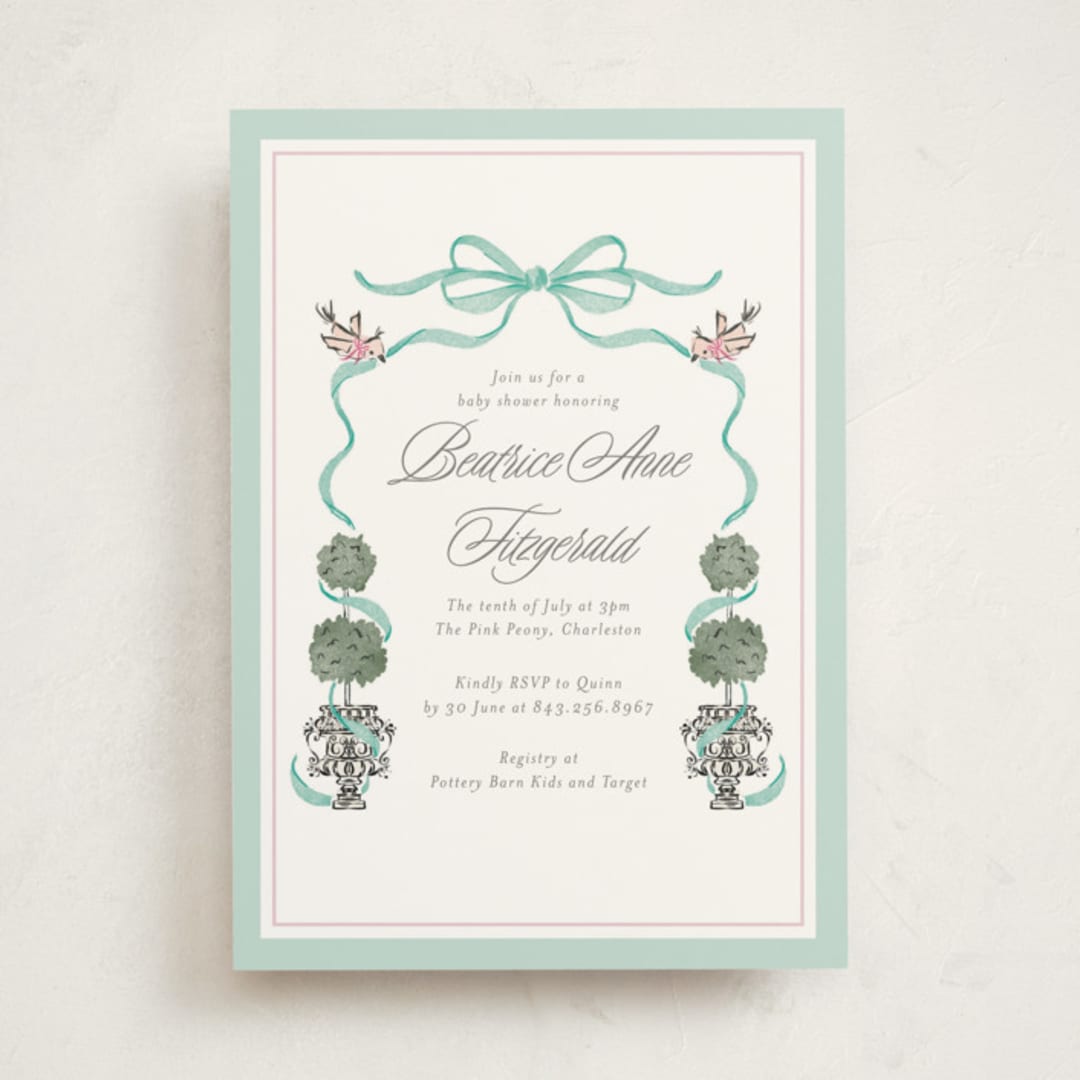 "Tiny Topiary" - Baby Shower Invitations in Aquamarine by Jackie Crawford - Front